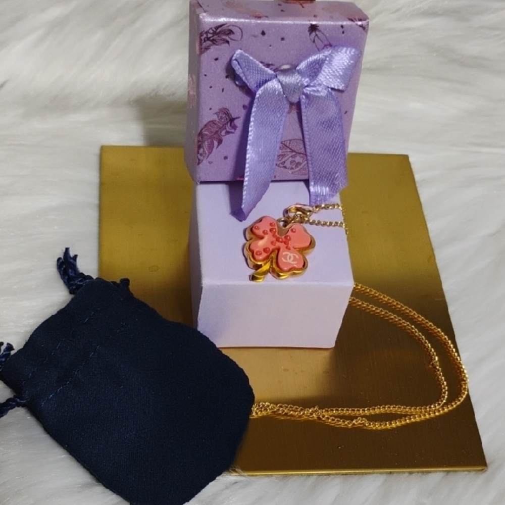 Authentic CHANEL Clover Coco Mark Pendant W Free Chain/Bag/Box - Picture 2 of 13